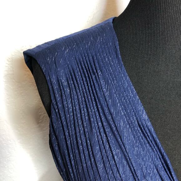 IEENA for Mac Duggal navy metallic tiered ruffle sleeveless midi formal dress 4 - Picture 8 of 16